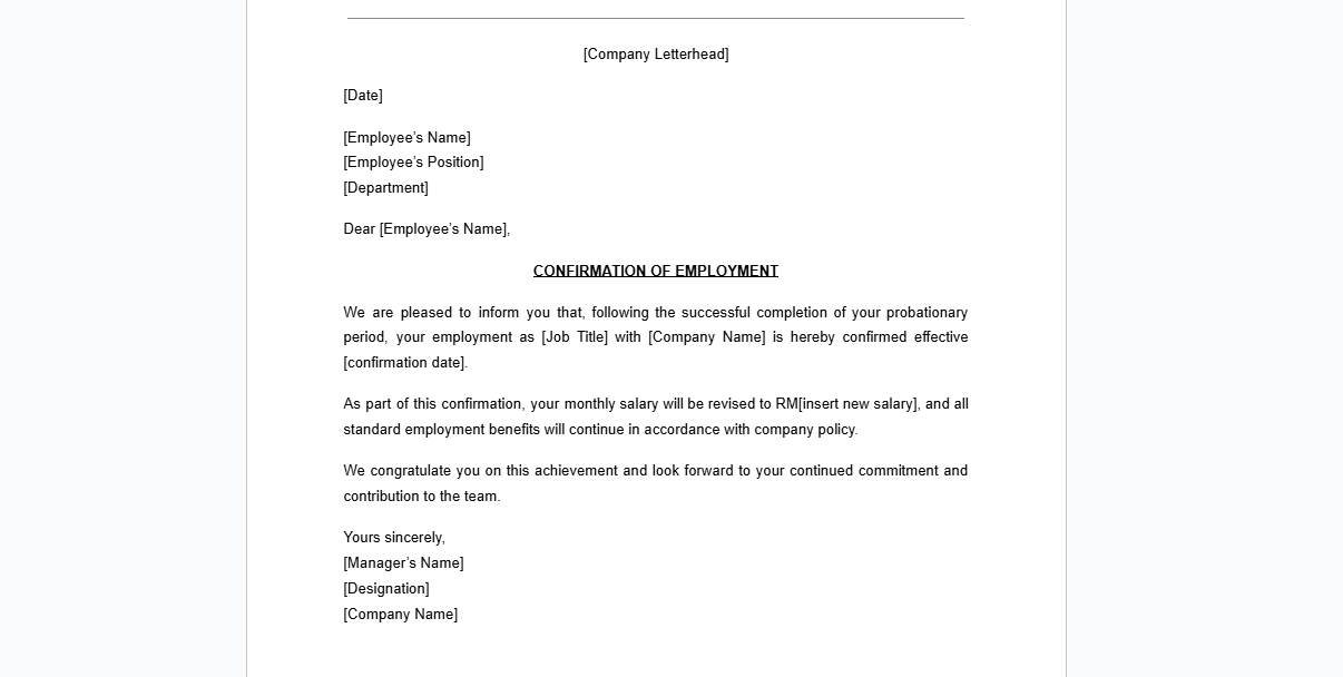 Confirmation Letter Template